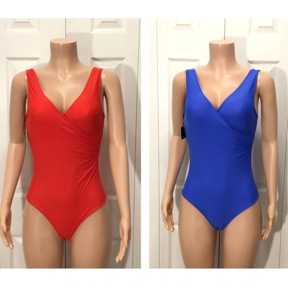 Promaska Womens Red or Blue Ruched One Piece Swimsuit Size XS